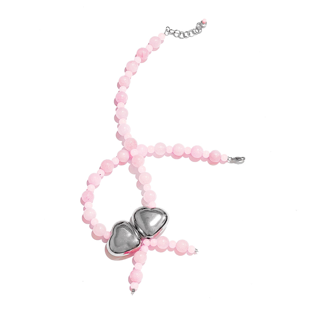 PUFFY RIBBON NECKLACE — PINK