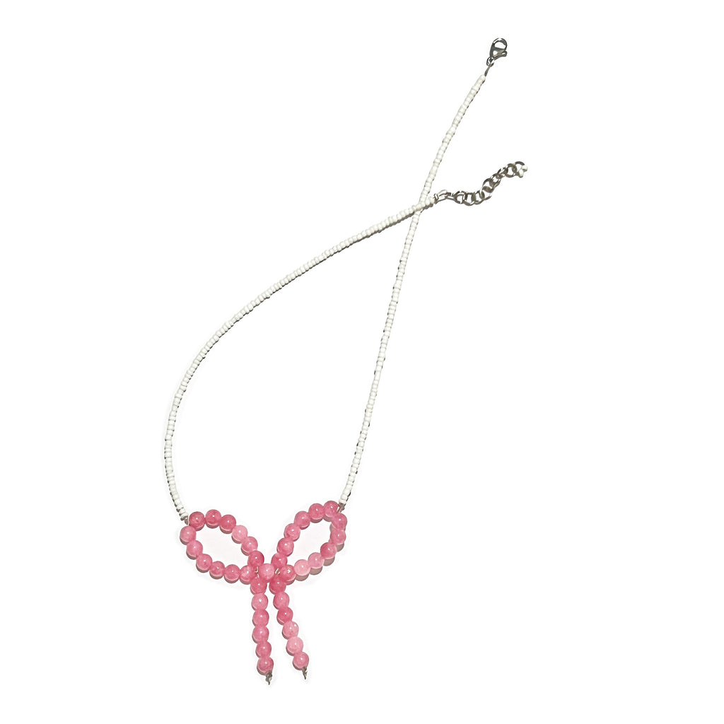 RIBBON NECKLACE — PINK WHITE