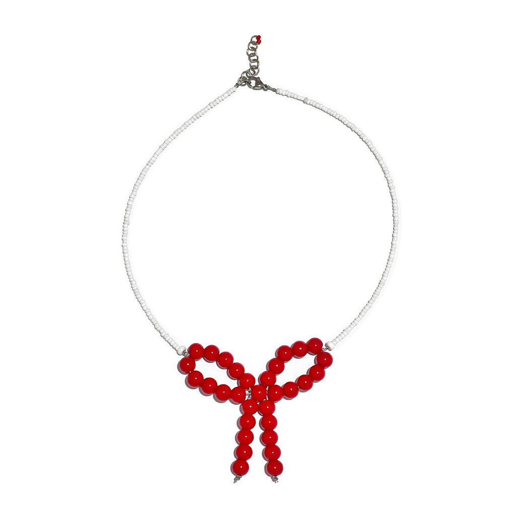 RIBBON NECKLACE — RED WHITE