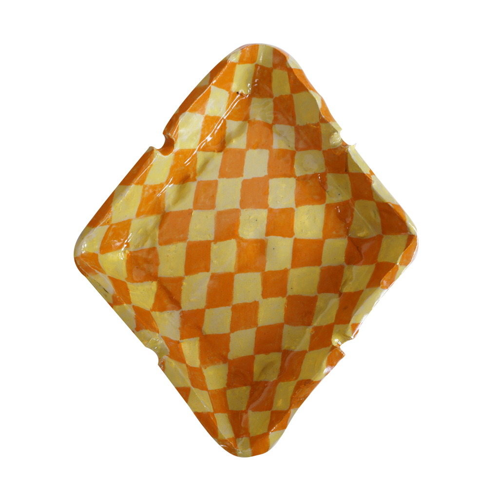Checkered Yellow & Orange Ashtray