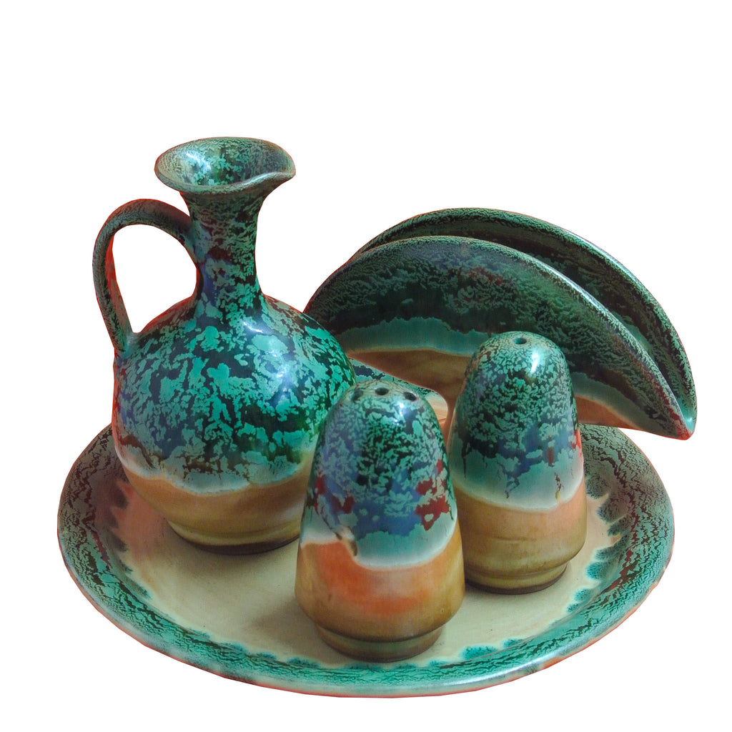 Green/Terracota Molted Glaze Condiment Set