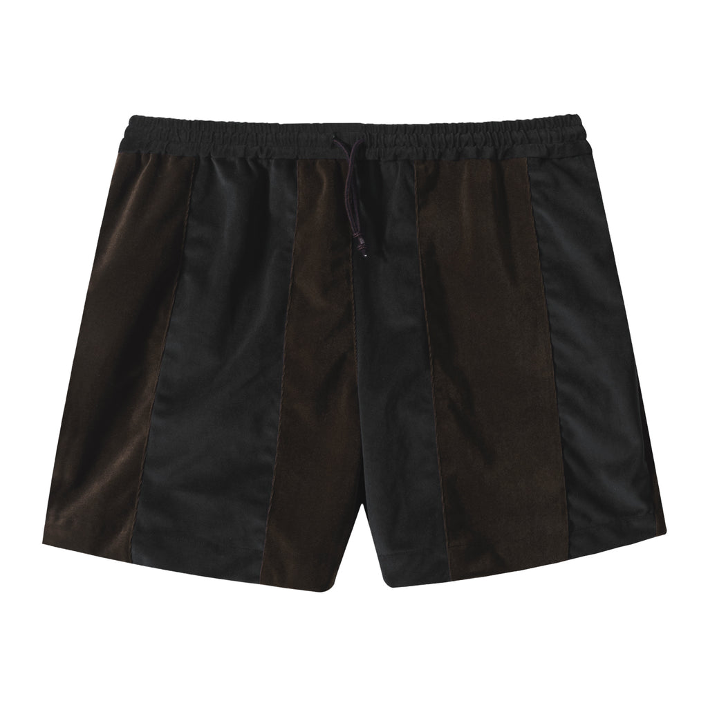 Grey Brown Paneled Velour Shorts