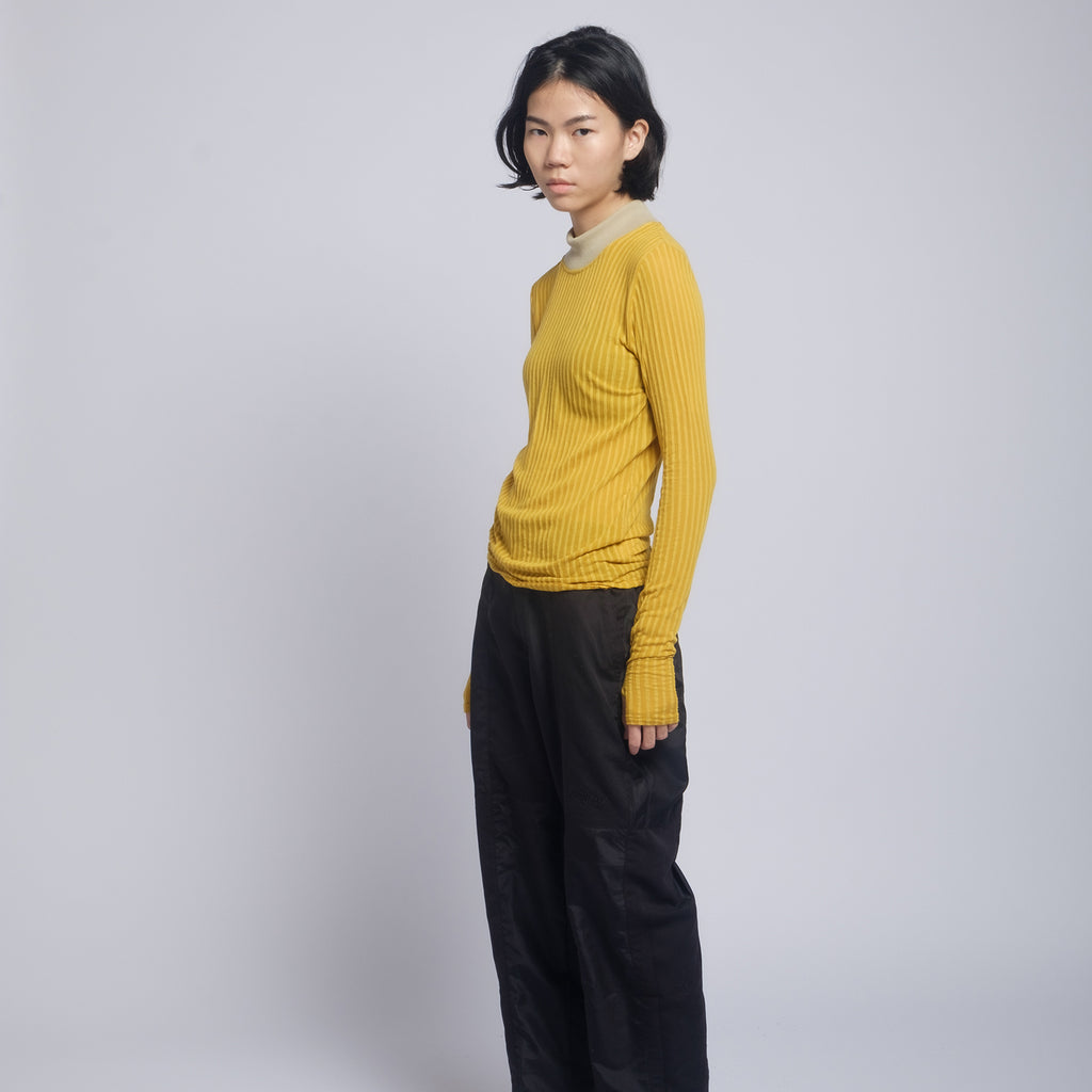 Mustard Stripes Mesh Long Sleeve T-Shirt